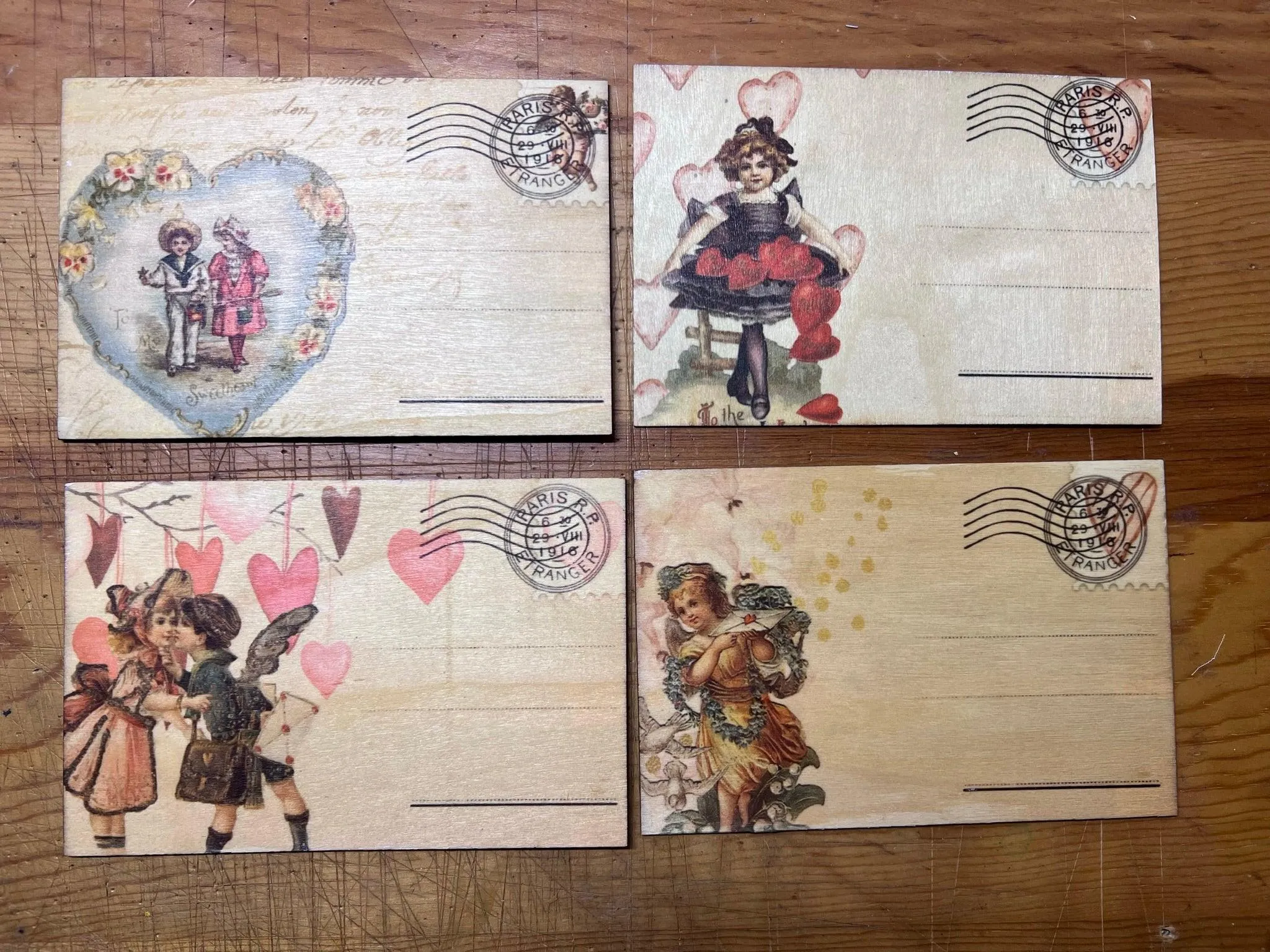 Retro Valentine's Day Wood Postcard