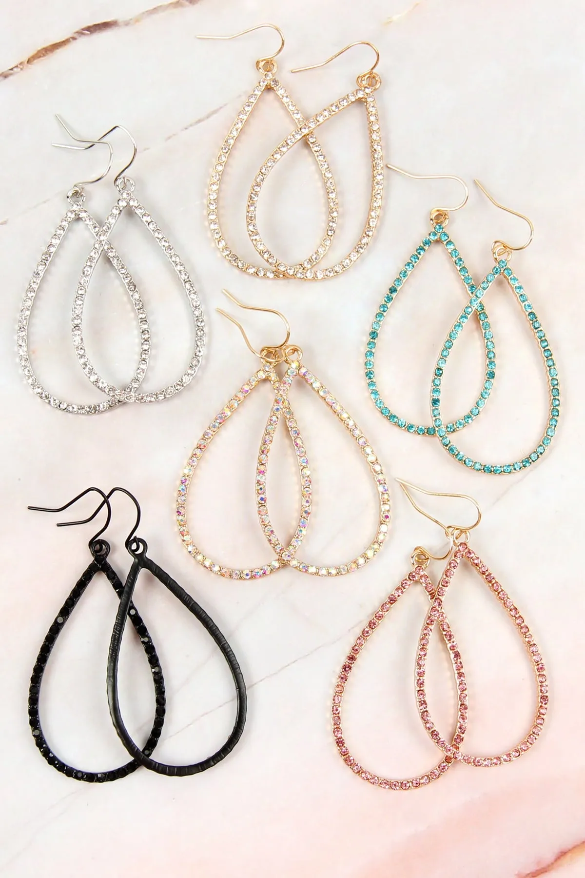 RHINESTONE TEARDROP HOOK EARRINGS
