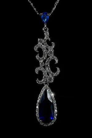 Romia Vintage Art Deco Sapphire Blue Pendant Necklace | 12 Carat | Cubic Zirconia