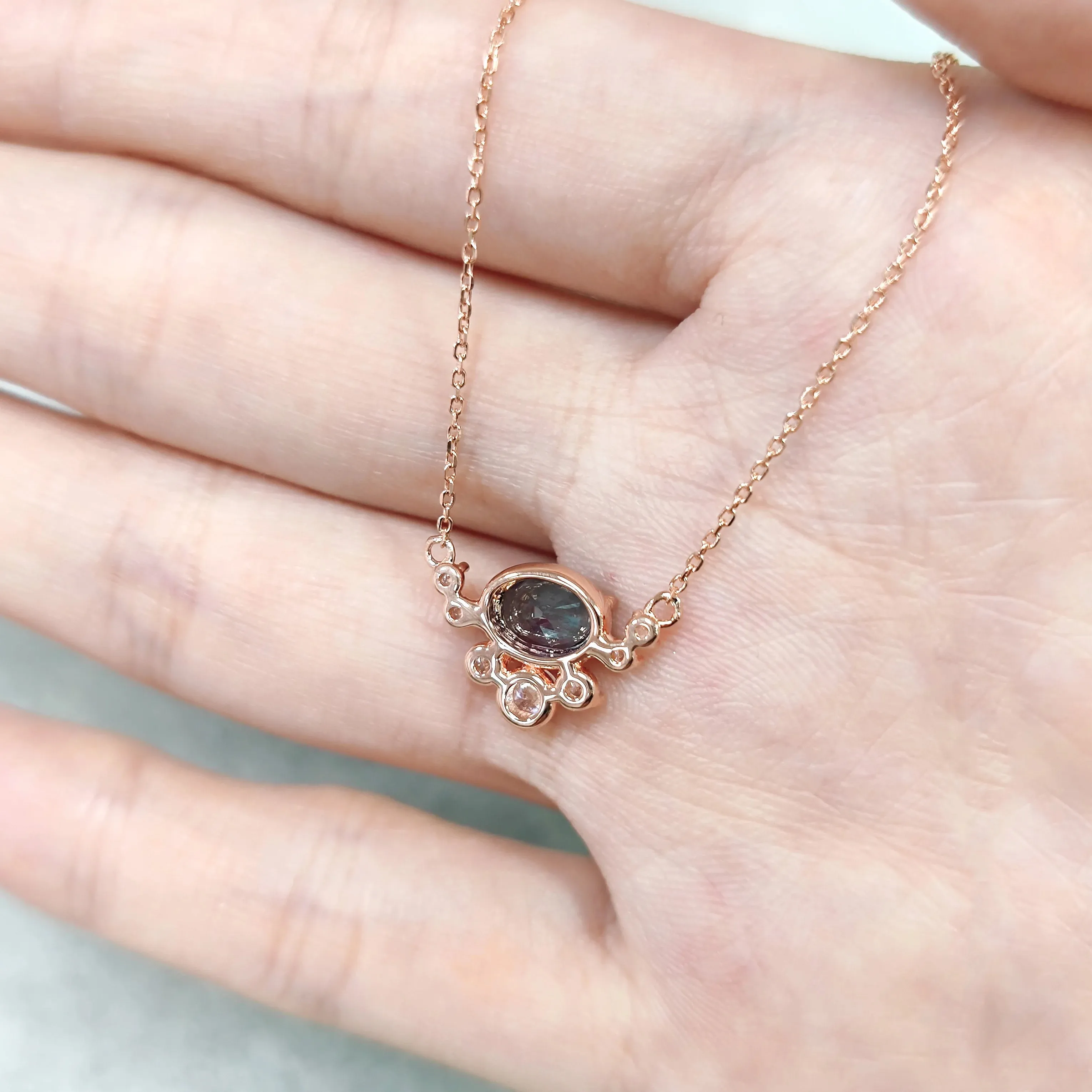 Round Lab Alexandrite Pendant 925 Sterling Silver Rose Gold Necklace