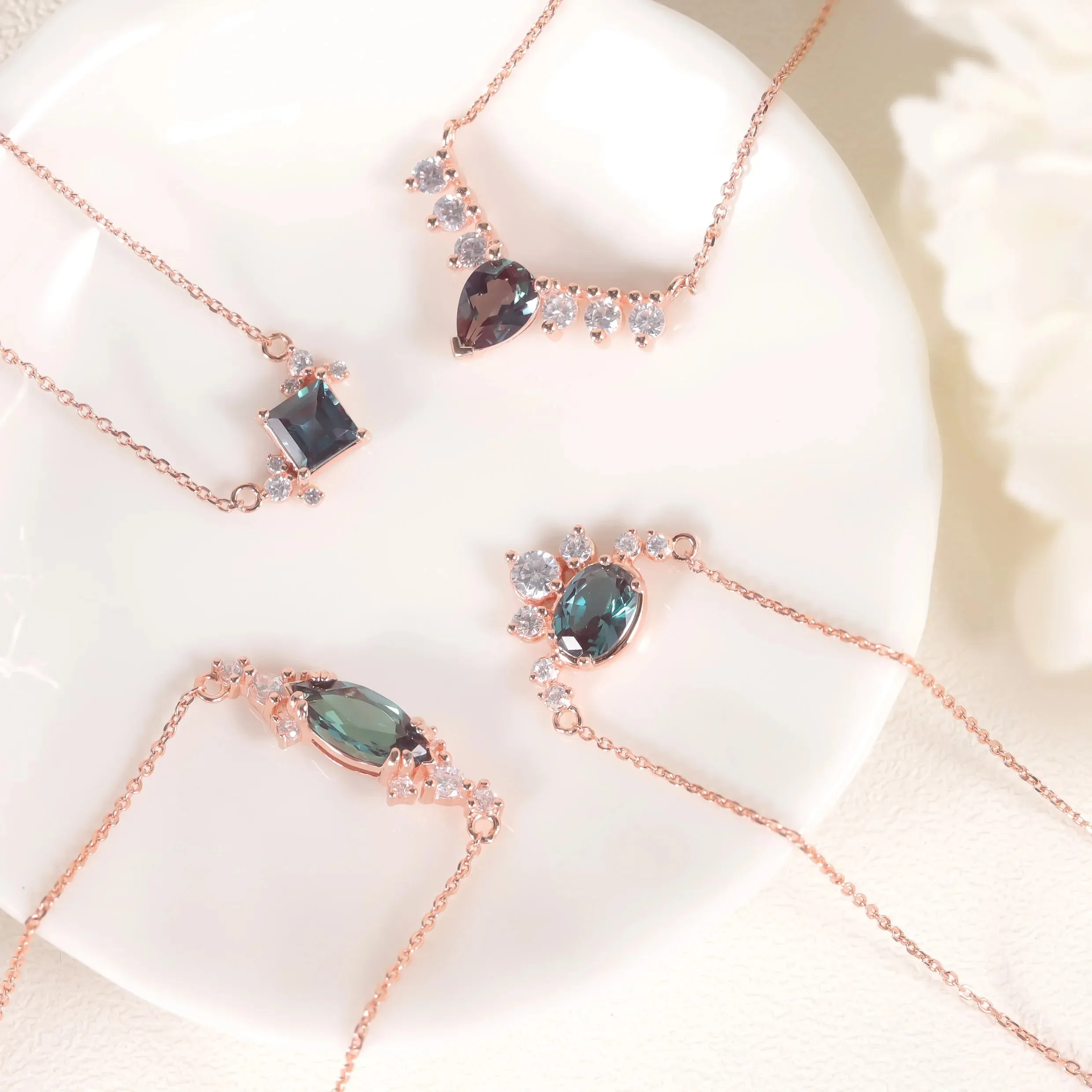 Round Lab Alexandrite Pendant 925 Sterling Silver Rose Gold Necklace