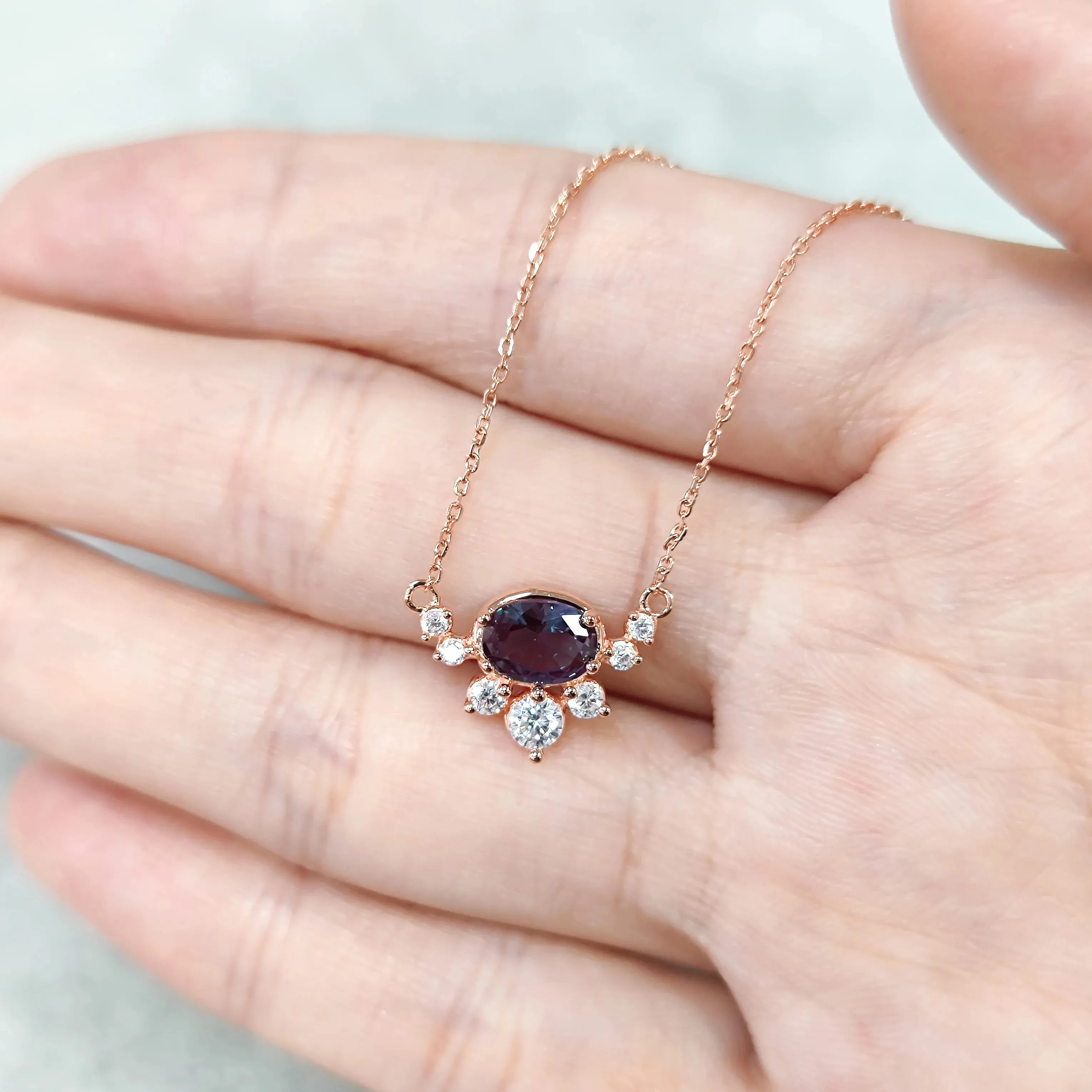 Round Lab Alexandrite Pendant 925 Sterling Silver Rose Gold Necklace