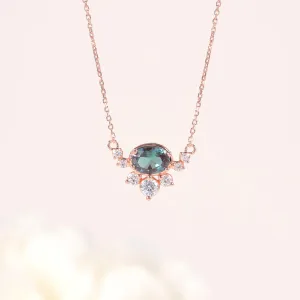 Round Lab Alexandrite Pendant 925 Sterling Silver Rose Gold Necklace