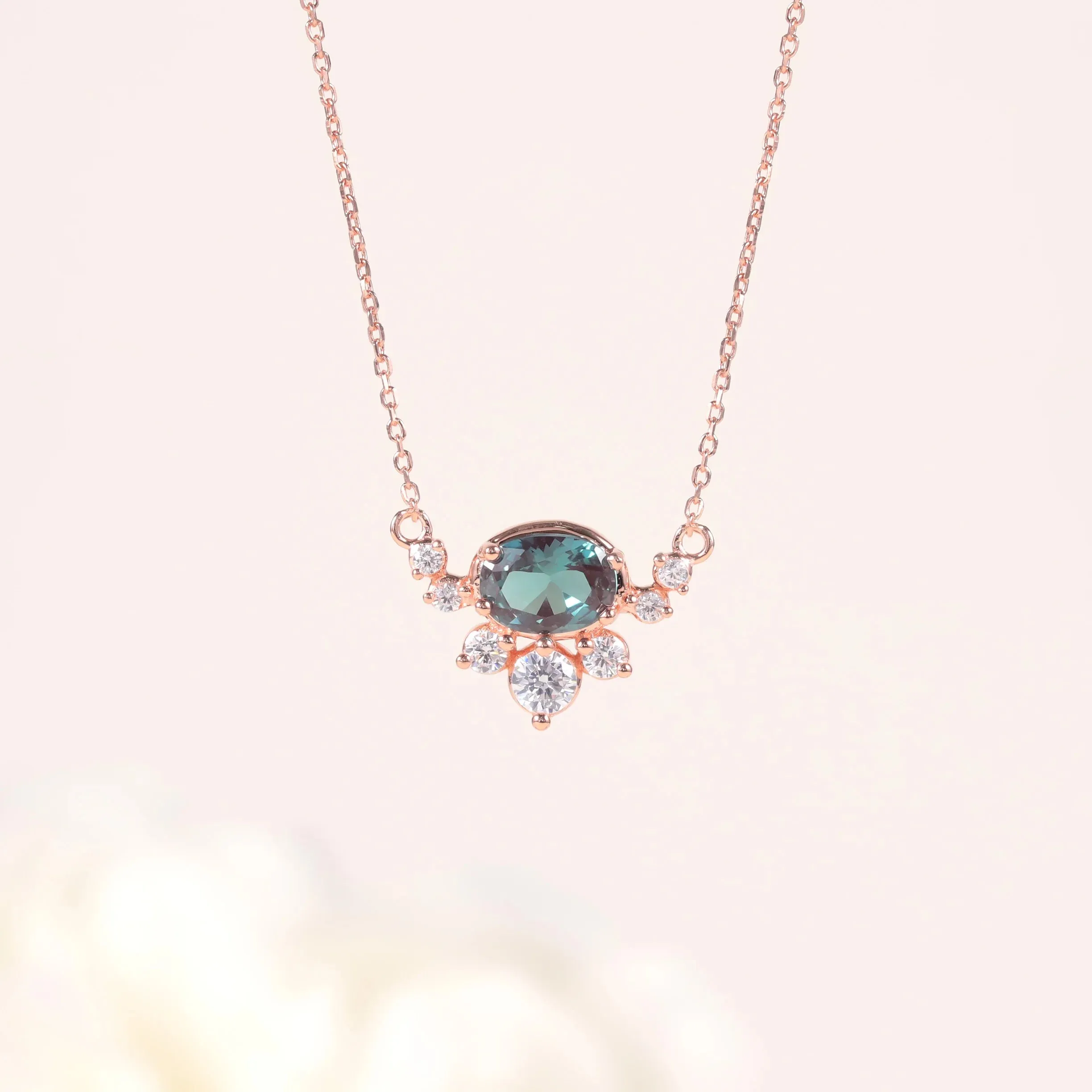 Round Lab Alexandrite Pendant 925 Sterling Silver Rose Gold Necklace