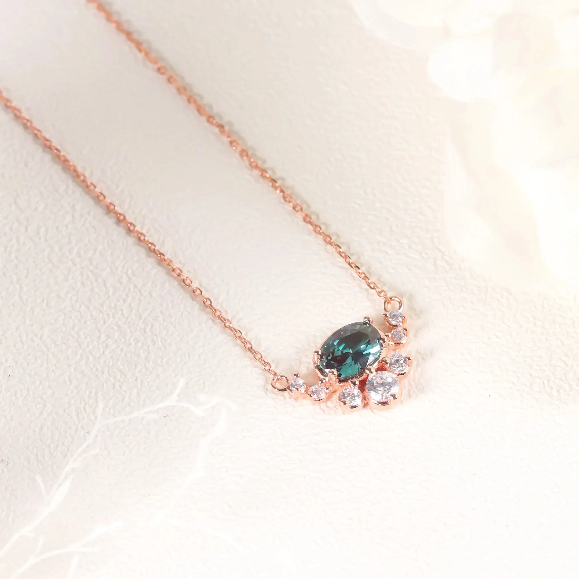 Round Lab Alexandrite Pendant 925 Sterling Silver Rose Gold Necklace