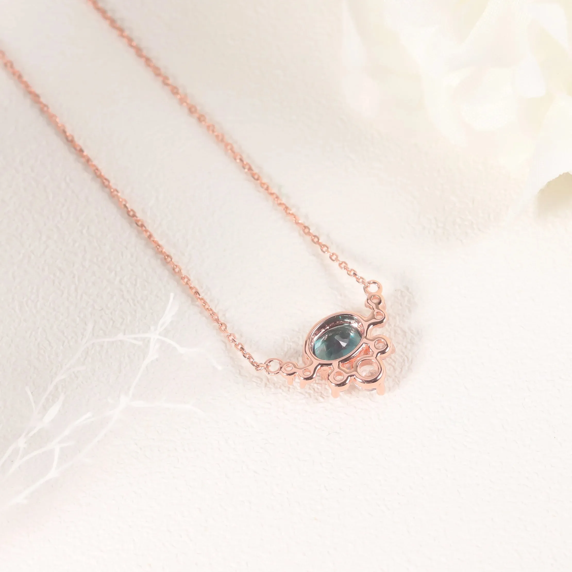 Round Lab Alexandrite Pendant 925 Sterling Silver Rose Gold Necklace