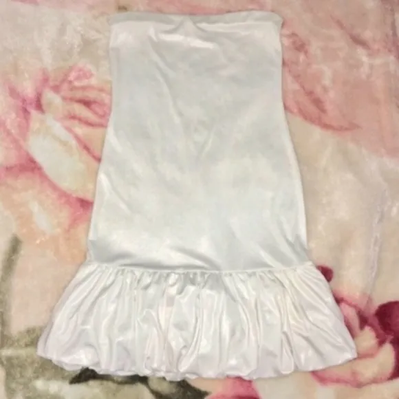 SABORA White Formal Strapless Dress Fitted Shiny Stretchy Women Size Small