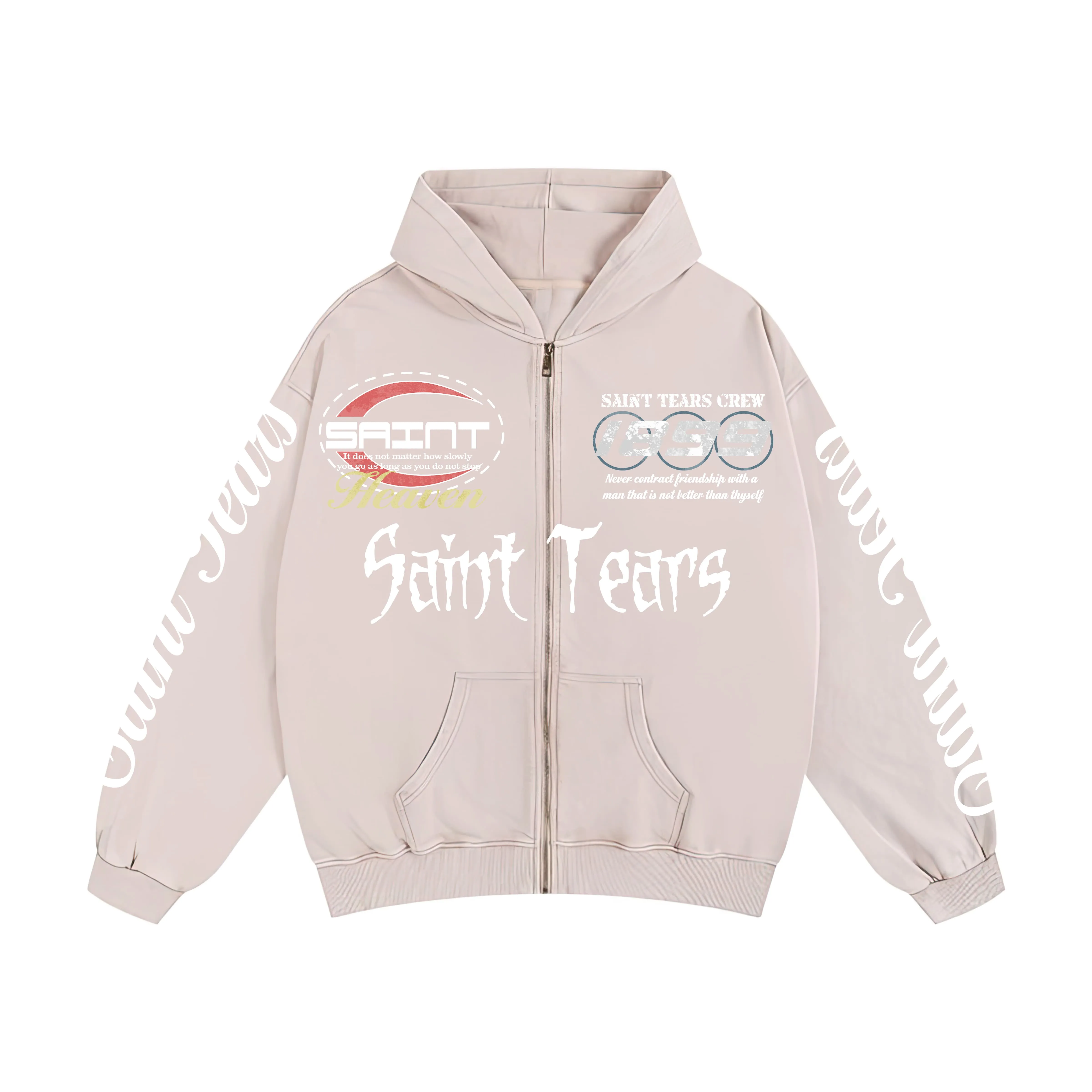 Saint Tears Salt-Washed Full-Zip Hoodie - Washed Beige