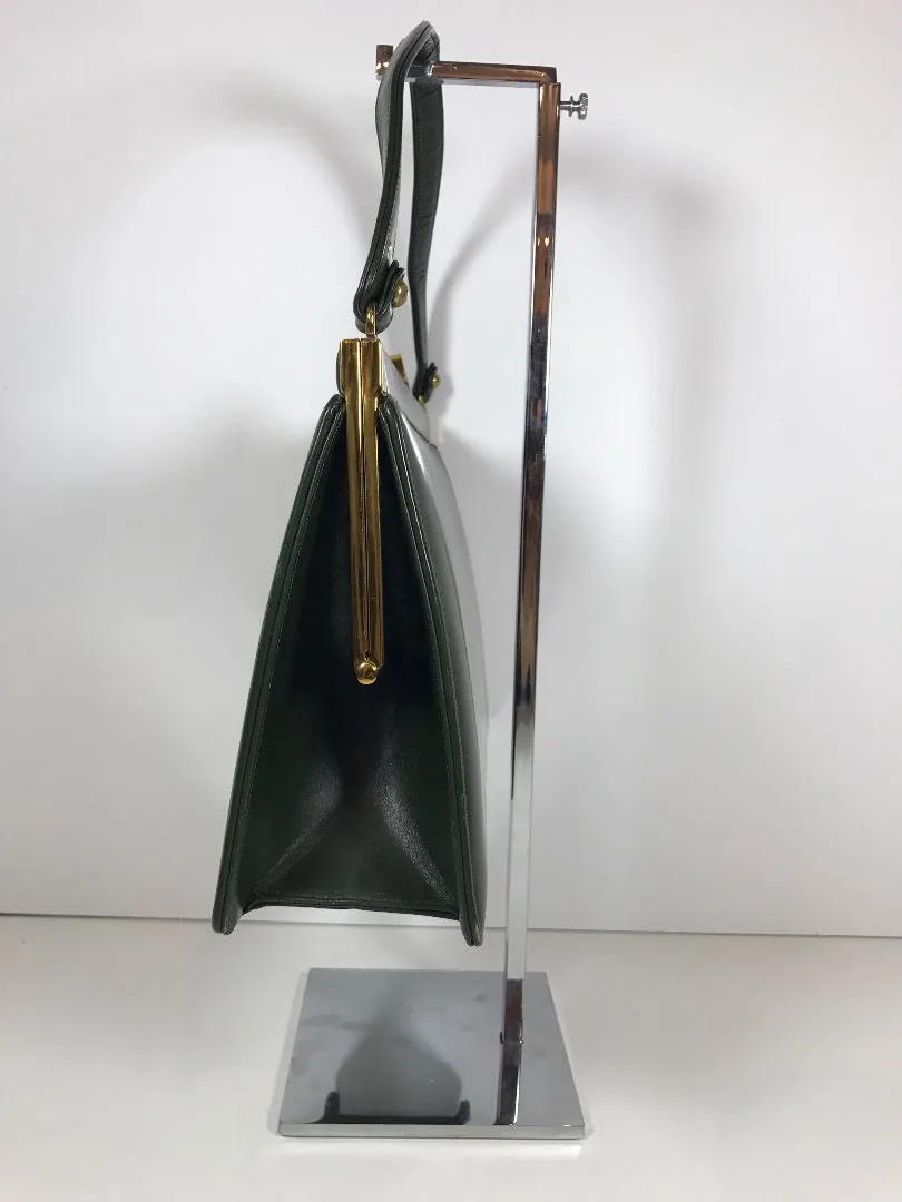 SAKS FIFTH AVENUE 1960s Dark Green Suede w/ Leather Trim Purse