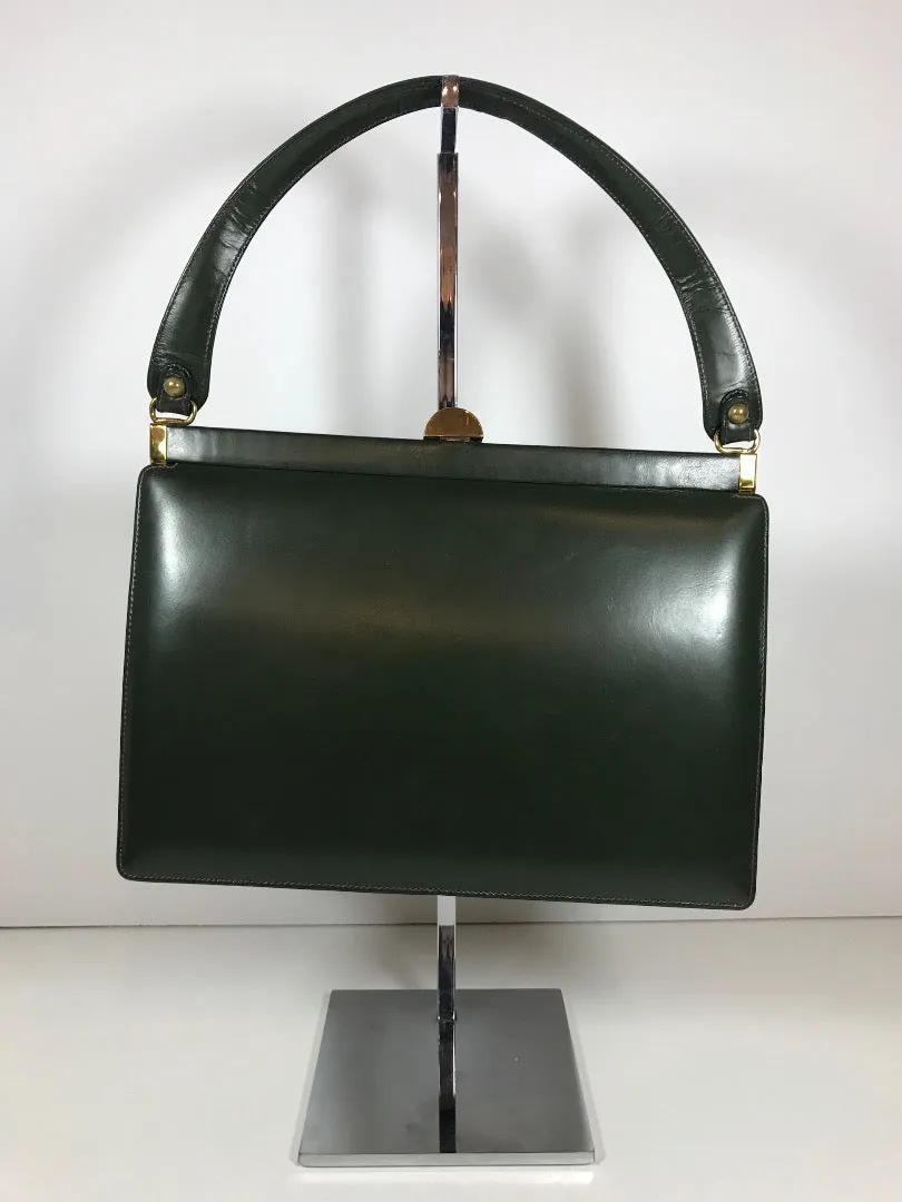 SAKS FIFTH AVENUE 1960s Dark Green Suede w/ Leather Trim Purse