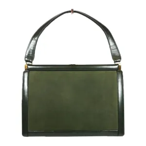 SAKS FIFTH AVENUE 1960s Dark Green Suede w/ Leather Trim Purse