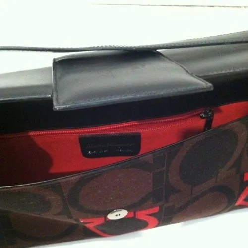 SALVATORE FERRAGAMO Big Black, Brown, Red Logo Canvas Leather and Wool Handbag