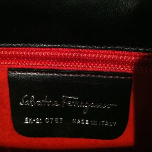 SALVATORE FERRAGAMO Big Black, Brown, Red Logo Canvas Leather and Wool Handbag