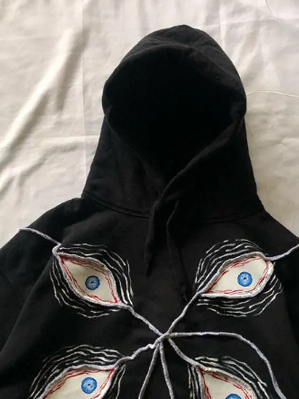 Schwarzer Vintage Augenmuster Oversized Hoodie