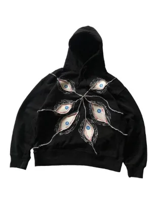 Schwarzer Vintage Augenmuster Oversized Hoodie