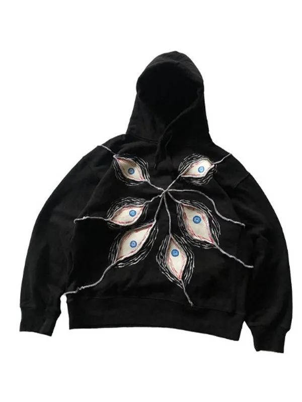 Schwarzer Vintage Augenmuster Oversized Hoodie