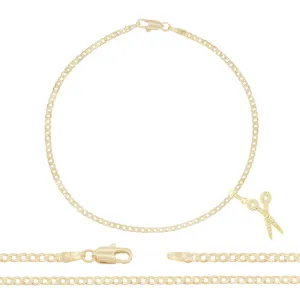 Scissors Pendant 14K Gold Filled Cubic Zirconia Anklet 10" Set 2.5 mm Women Jewelry