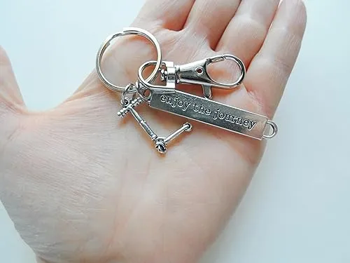 Scooter Charm & Enjoy the Journey Charm Keychain with Swivel Clasp, Coach or Graduate Keychain
