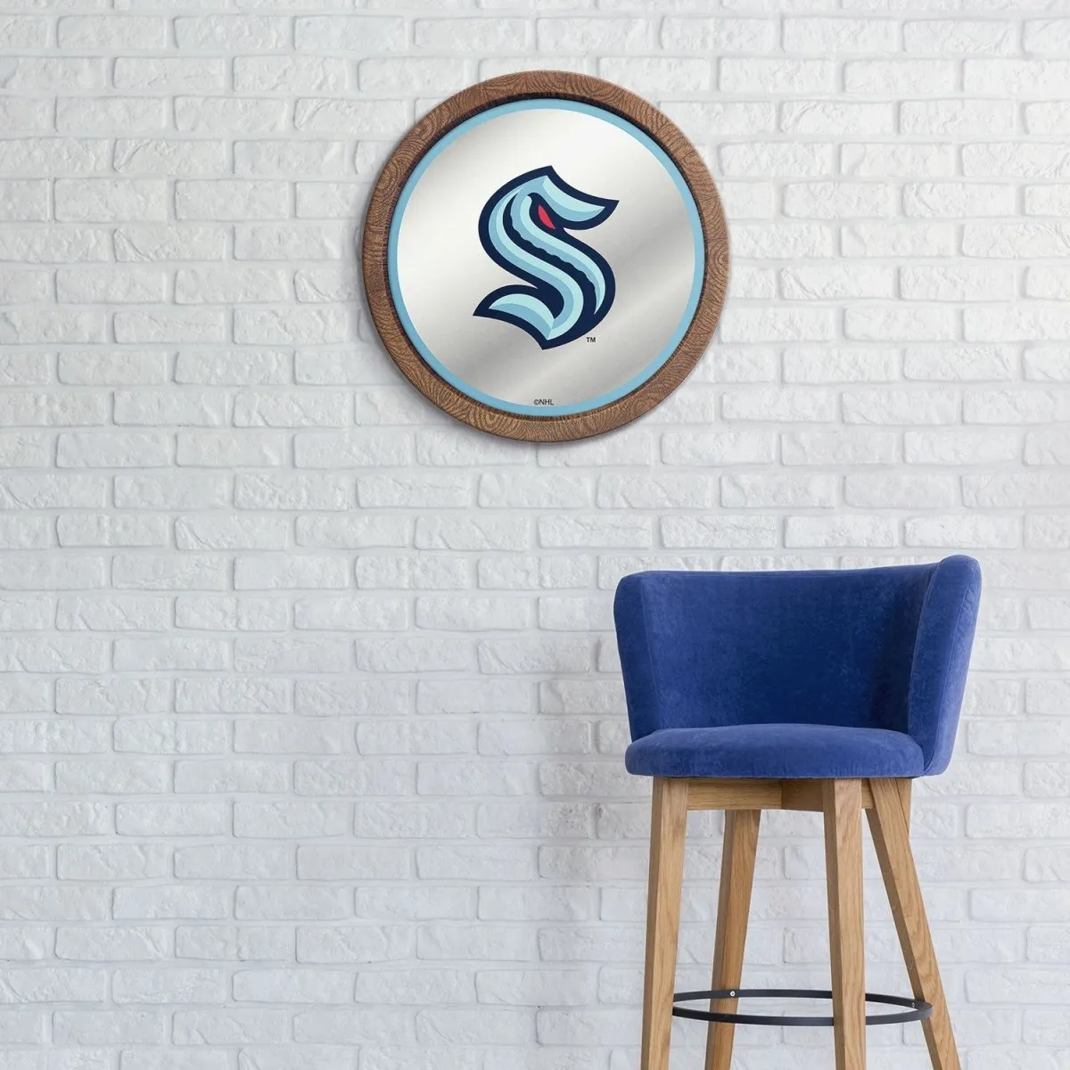 Seattle Kraken: Faux Barrel Top Mirrored Wall Sign