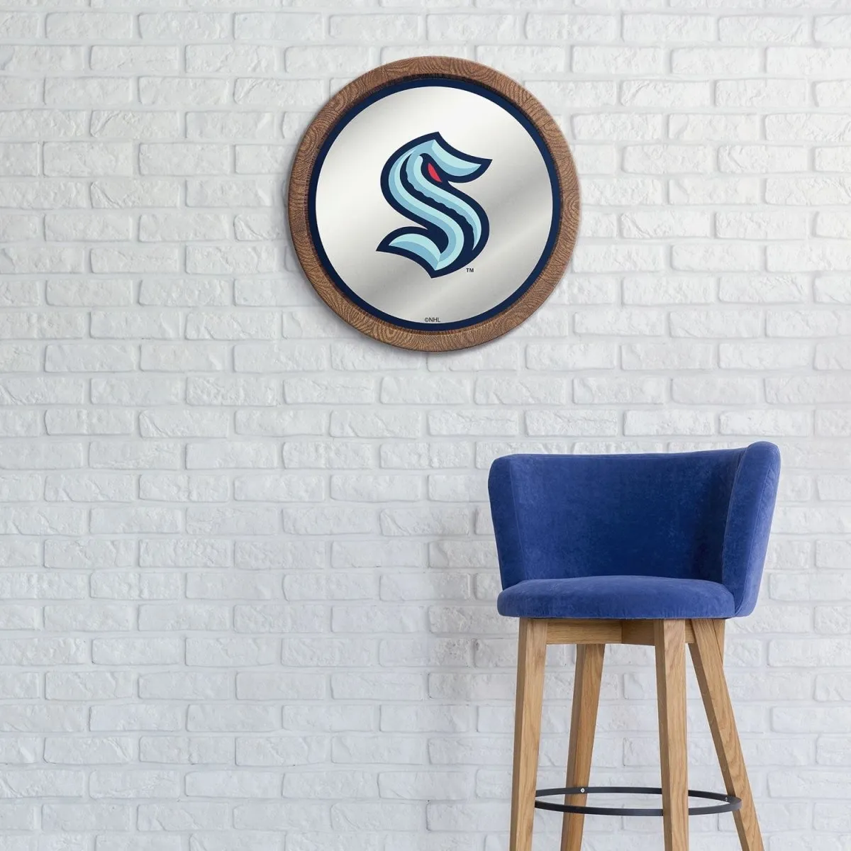 Seattle Kraken: Faux Barrel Top Mirrored Wall Sign
