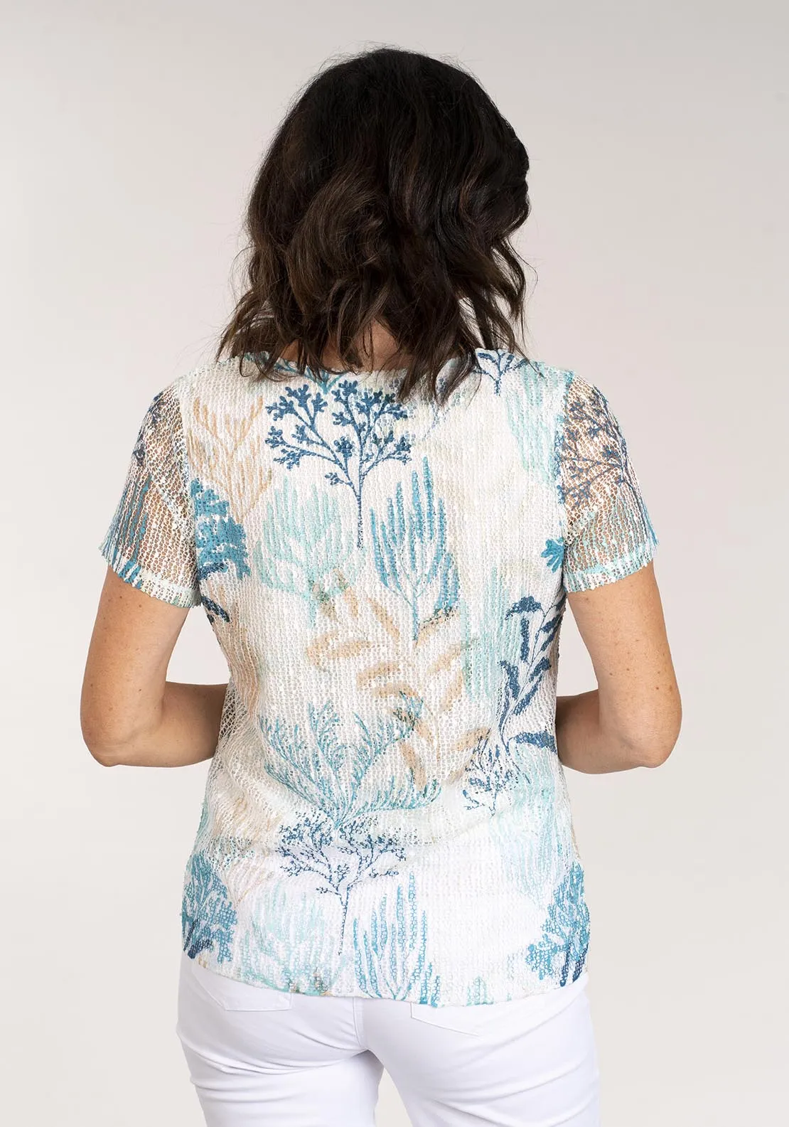 Short Sleeve Printed Top Lace - Green