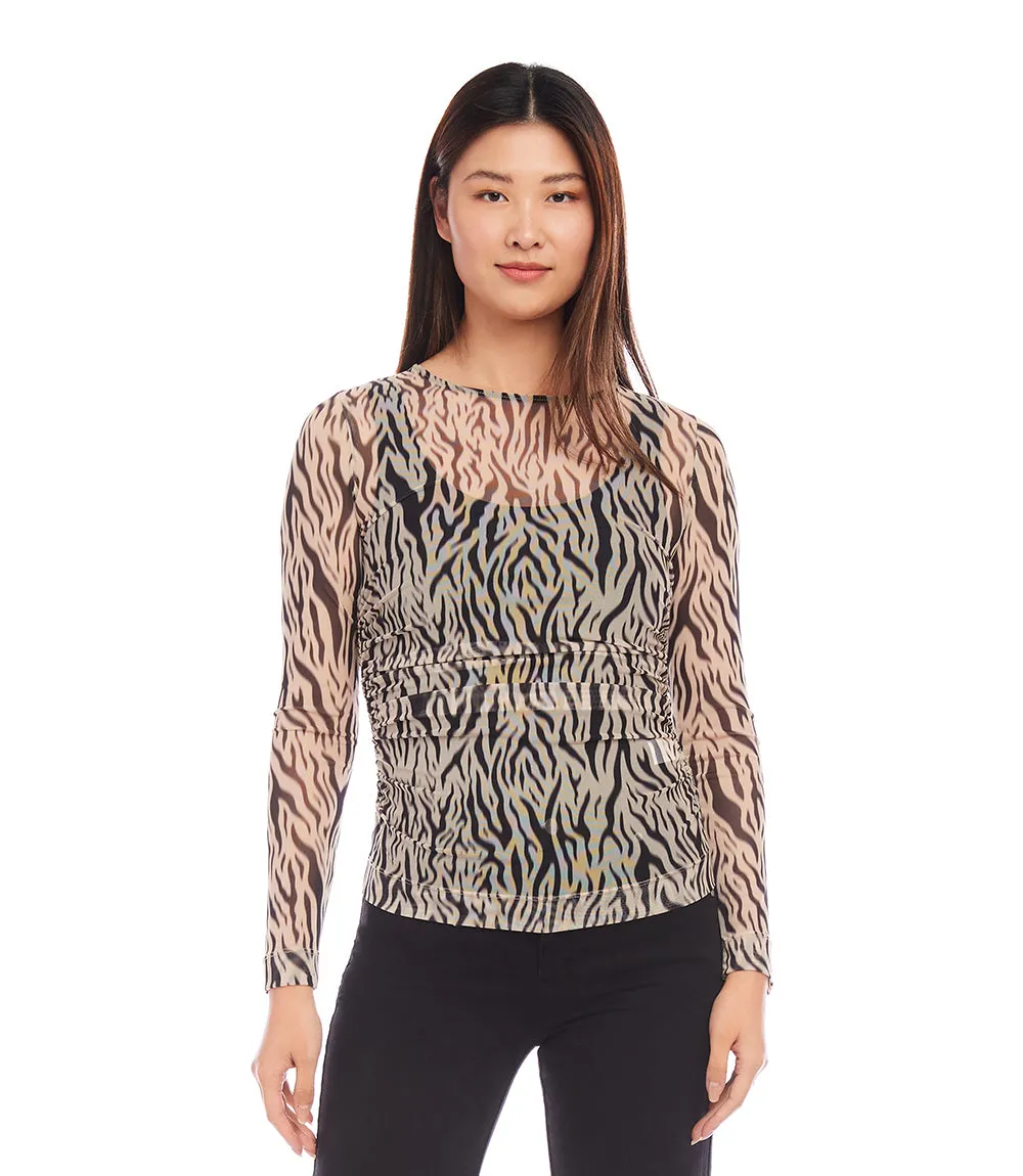 Side Shirred Mesh Top