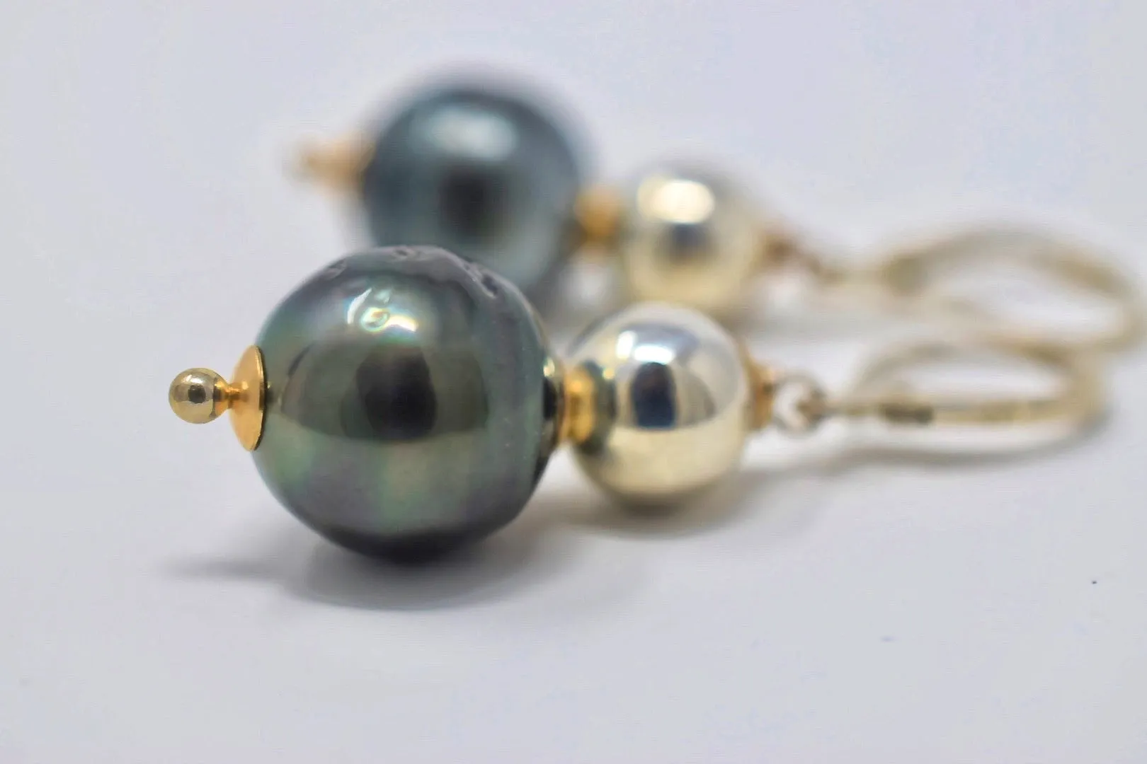 Silver   Gold Tahitian Pearl Drop Earrings, Limited Edition