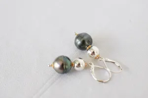 Silver   Gold Tahitian Pearl Drop Earrings, Limited Edition