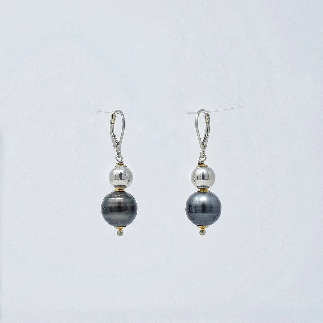 Silver   Gold Tahitian Pearl Drop Earrings, Limited Edition