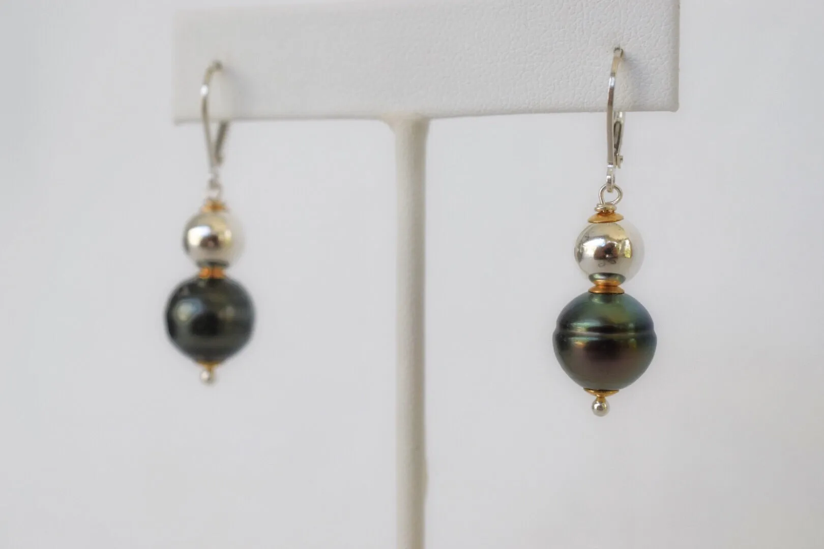 Silver   Gold Tahitian Pearl Drop Earrings, Limited Edition
