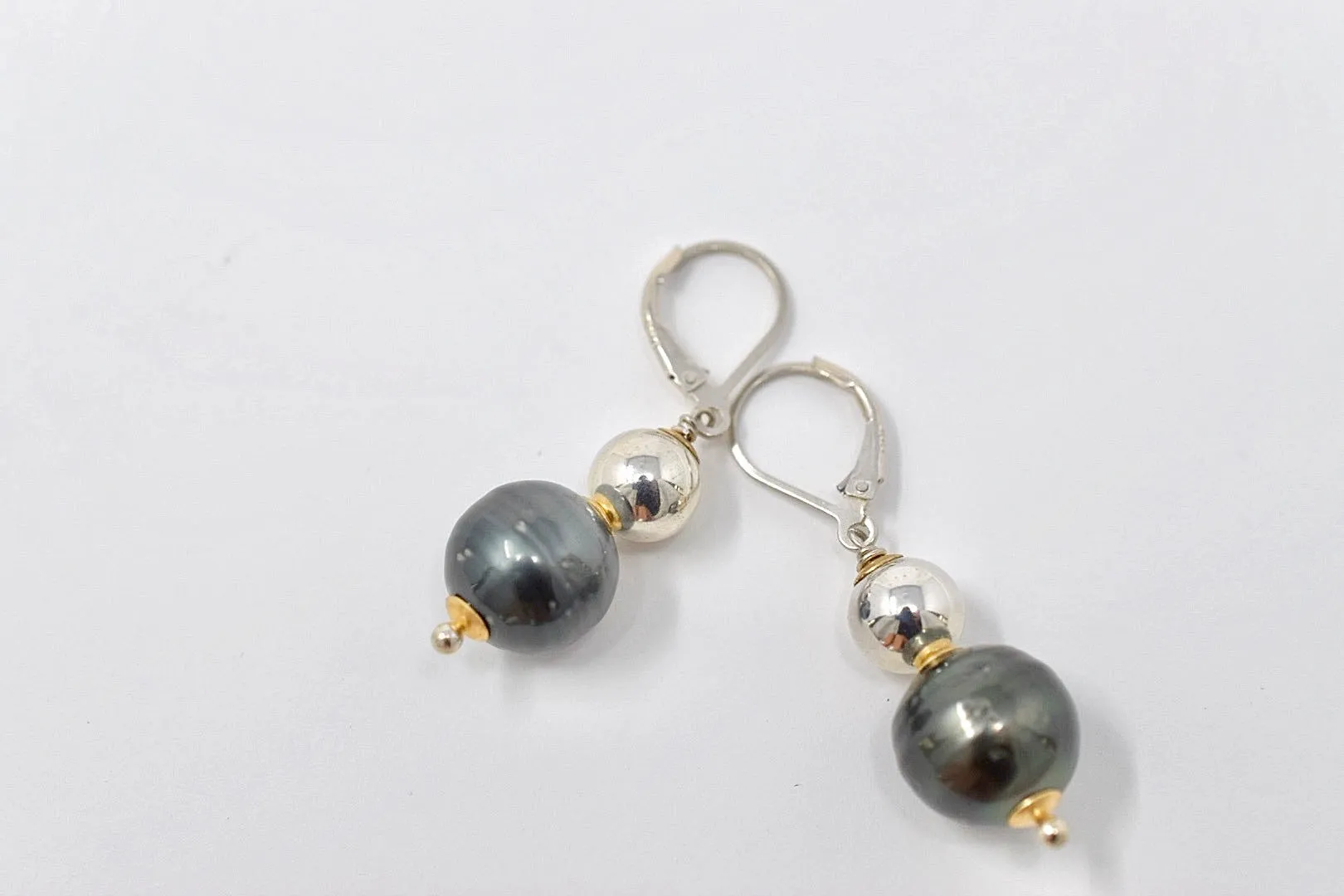 Silver   Gold Tahitian Pearl Drop Earrings, Limited Edition