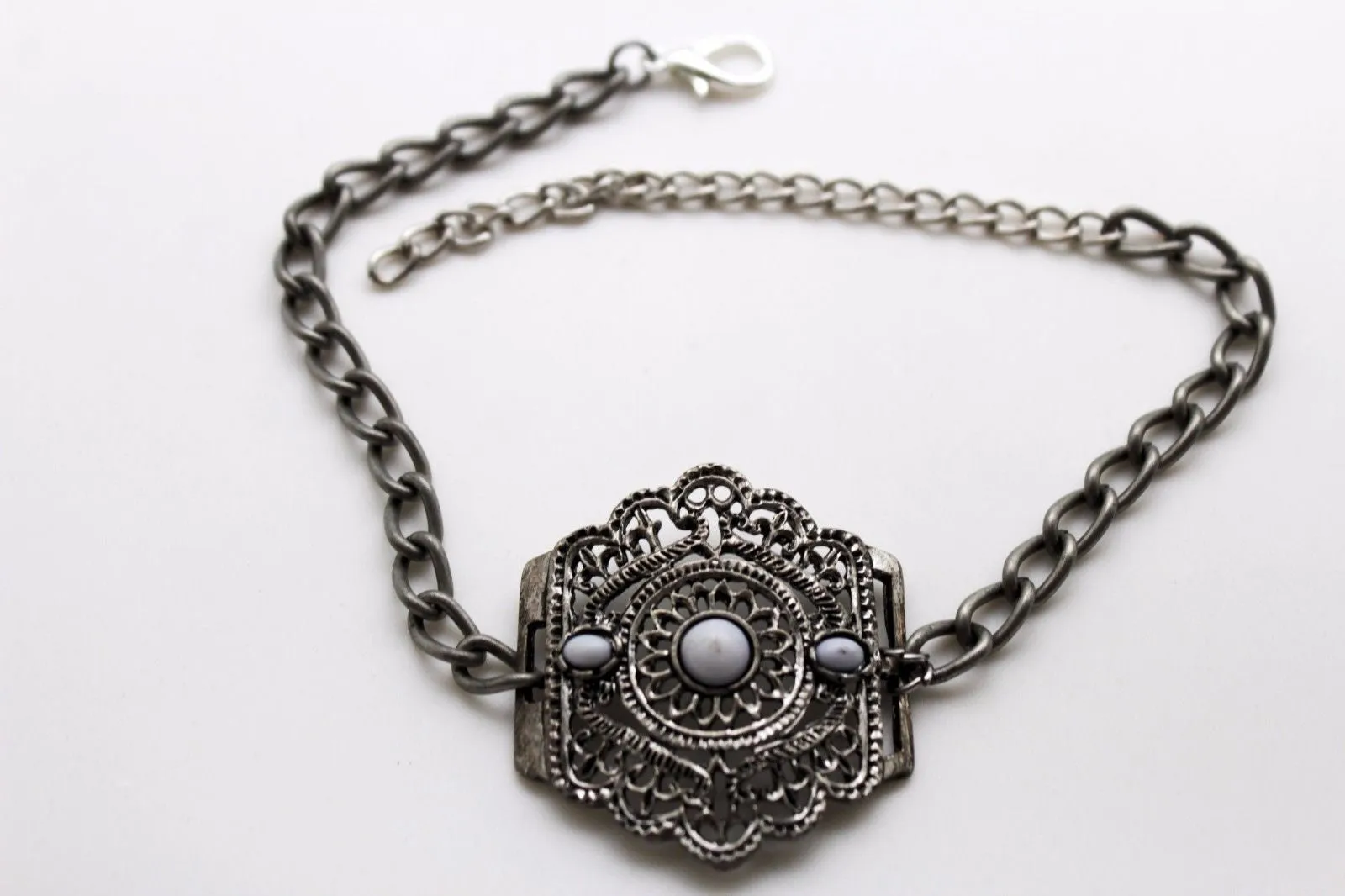 Silver Metal Chain Anklet Shoe Antique Charm Beads Boot Bracelet