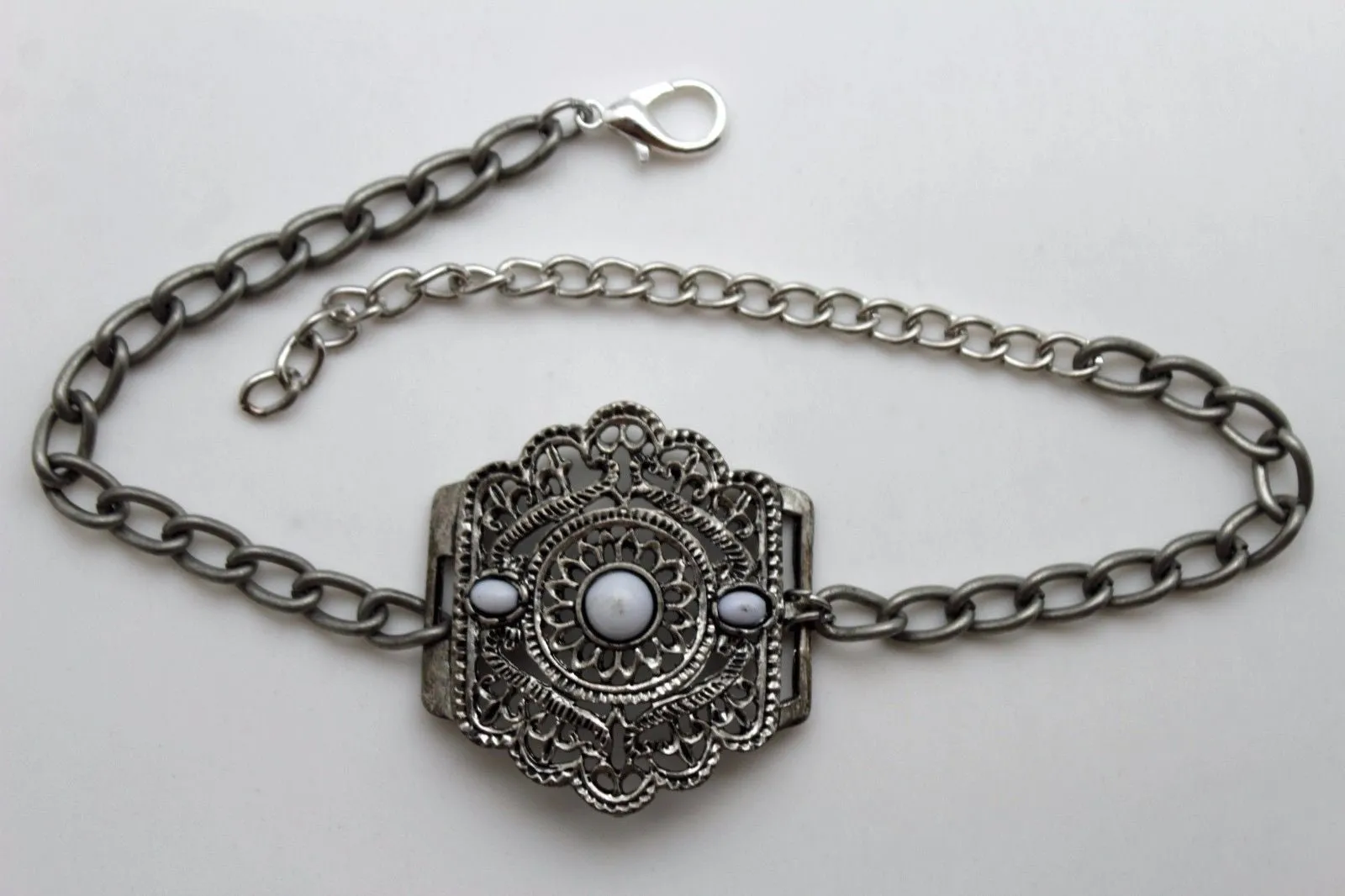 Silver Metal Chain Anklet Shoe Antique Charm Beads Boot Bracelet