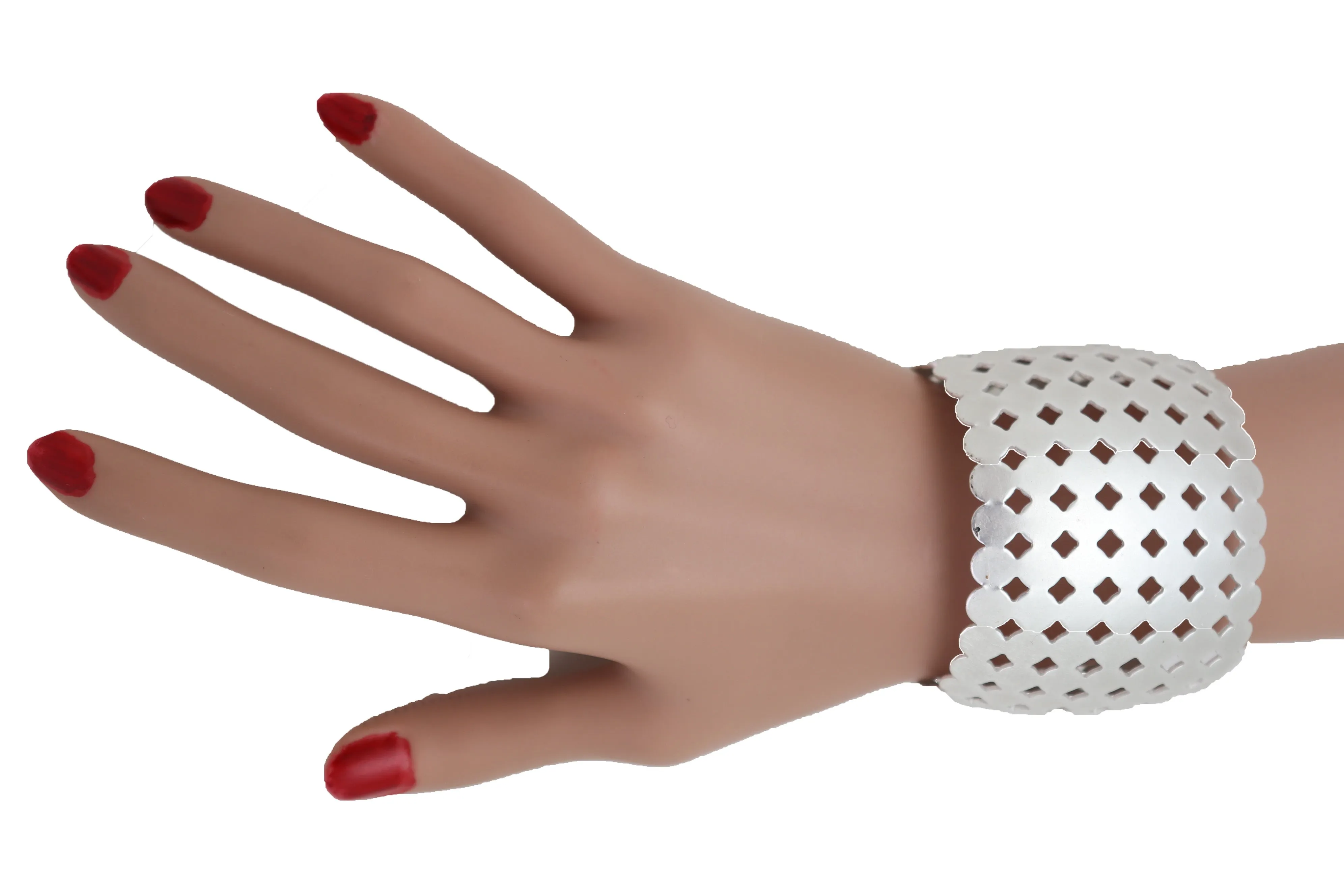 Silver Metal Cuff Wrist Bracelet Geometric Circle Squares
