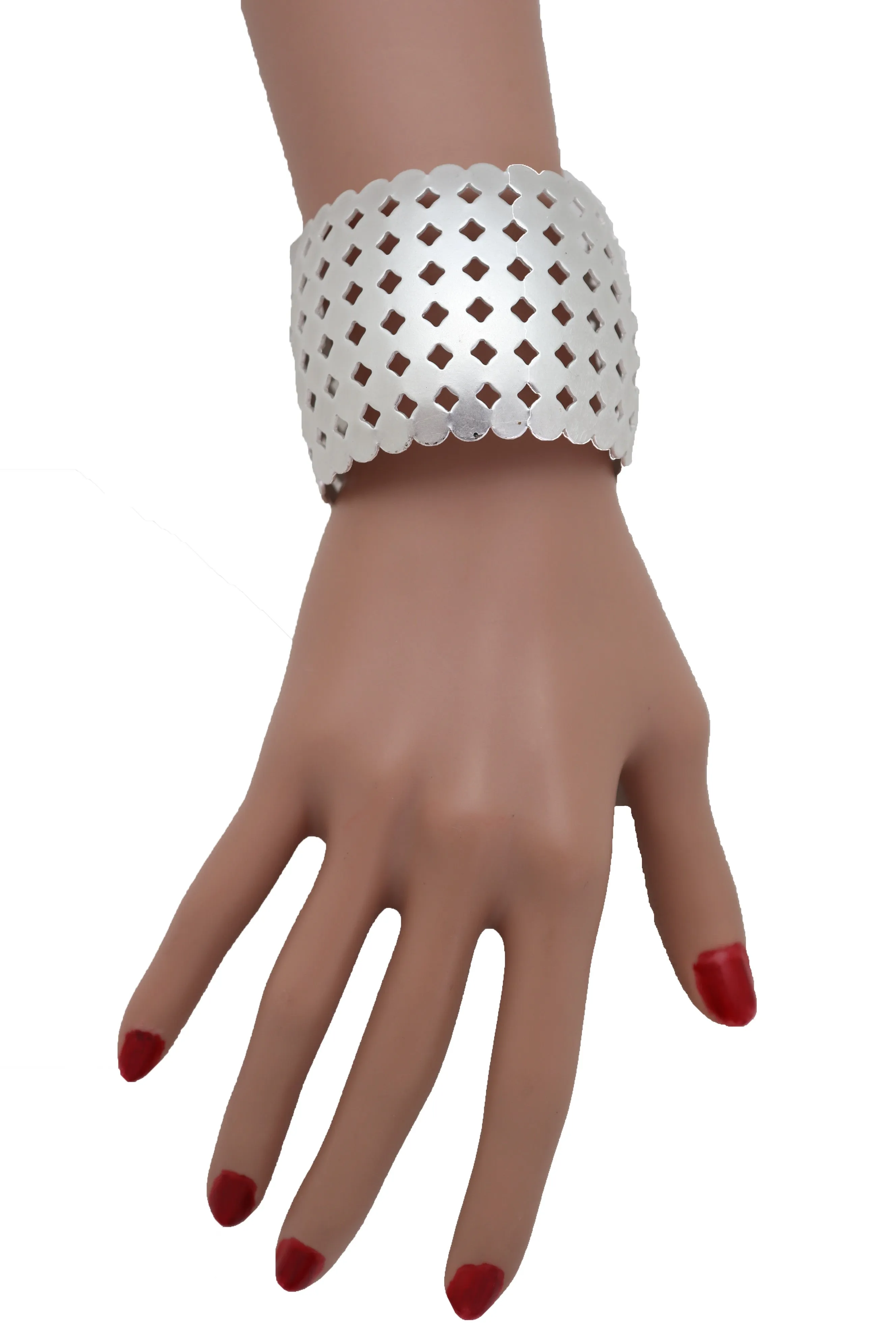 Silver Metal Cuff Wrist Bracelet Geometric Circle Squares