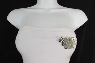 Silver Metal Pin Brooch Silver 4th of July American Flag GOD BLESS USA