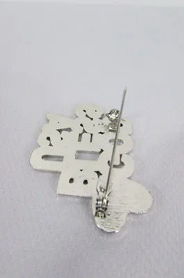 Silver Metal Pin Brooch Silver 4th of July American Flag GOD BLESS USA