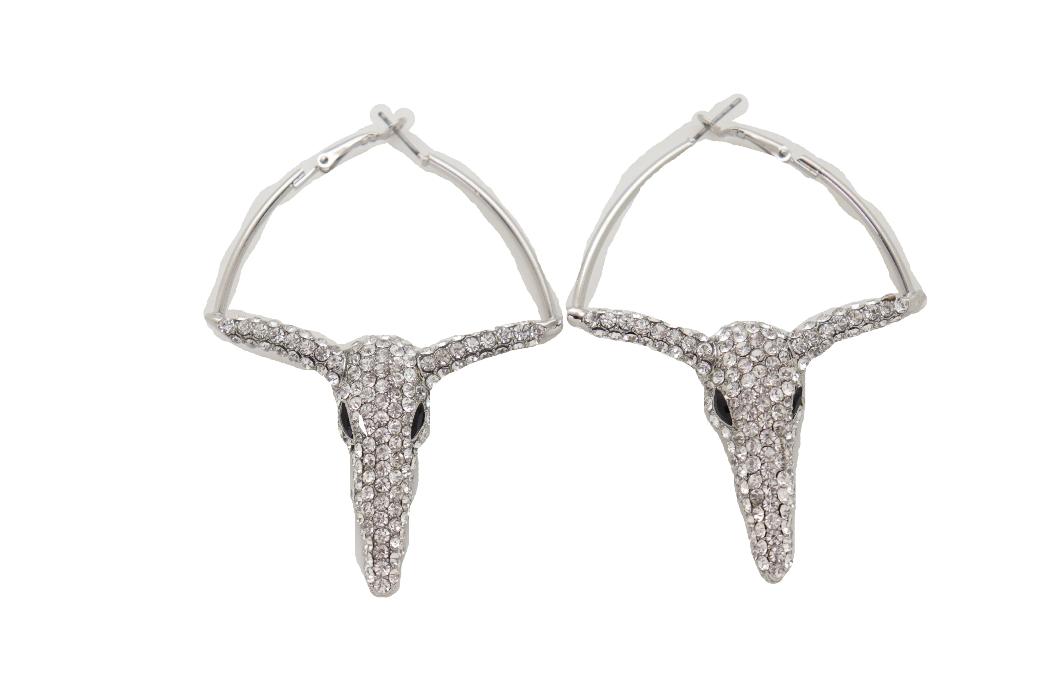 Silver Rhinestone Texas Longhorn Hoop Earrings