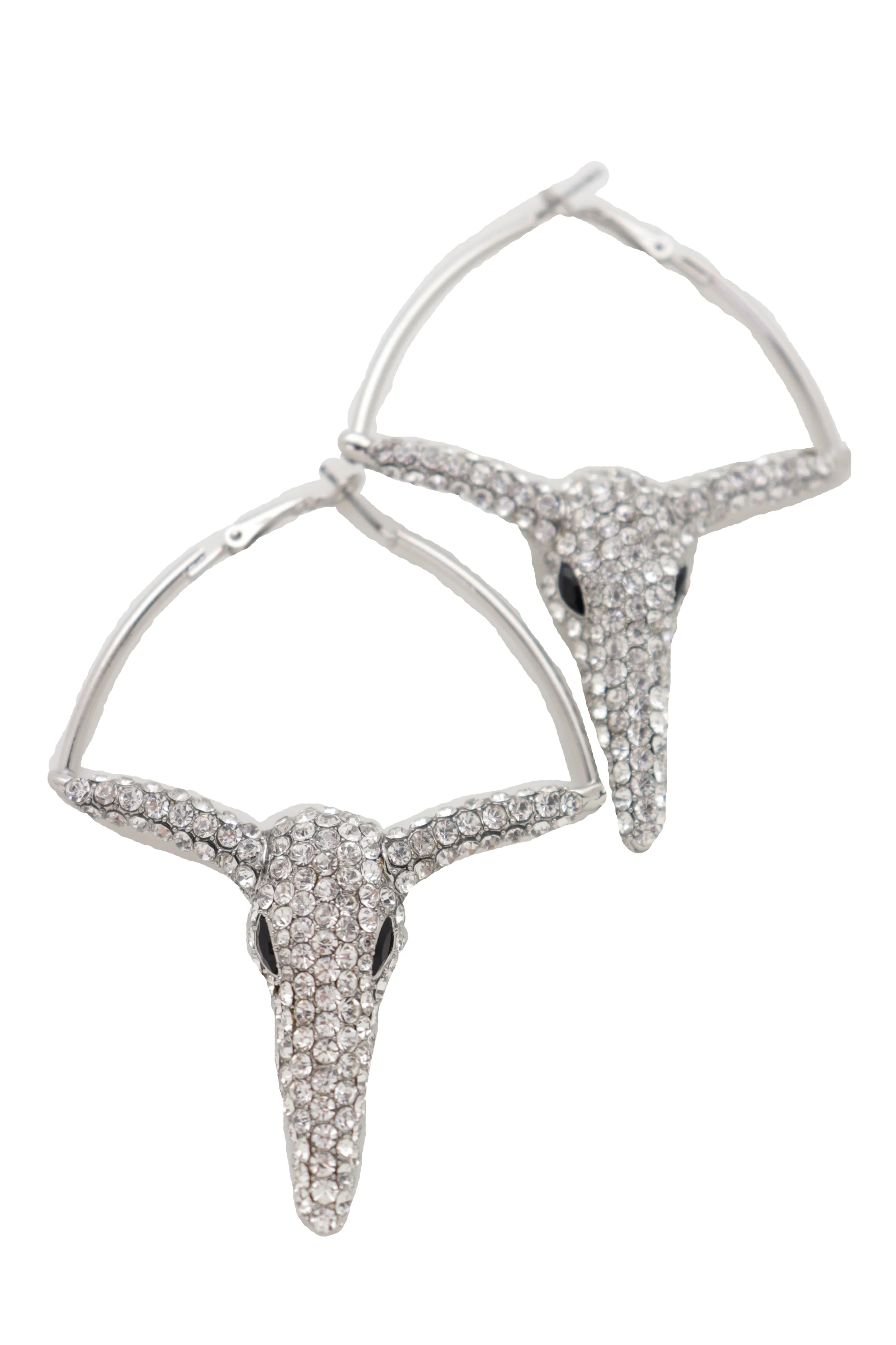 Silver Rhinestone Texas Longhorn Hoop Earrings
