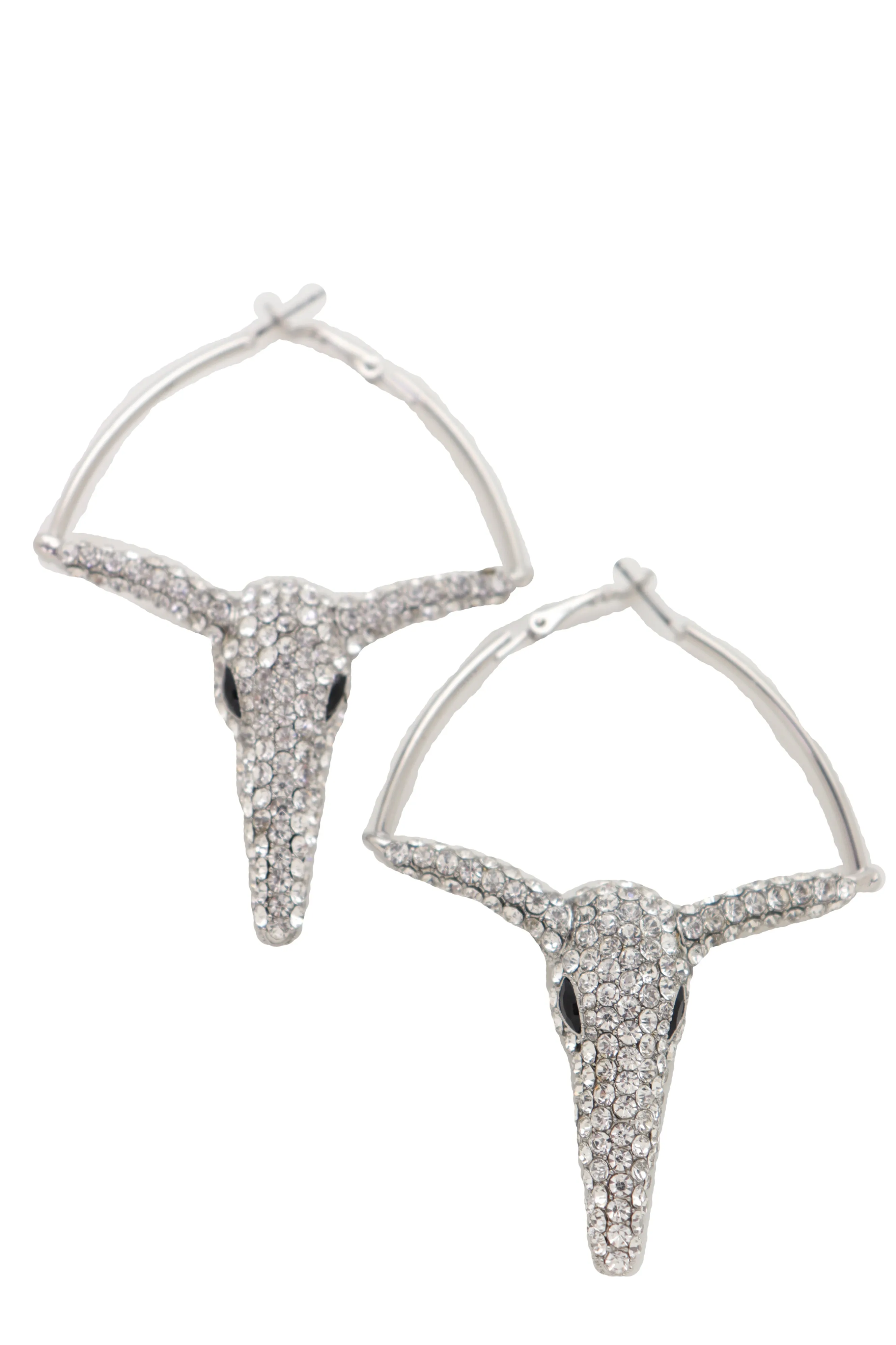 Silver Rhinestone Texas Longhorn Hoop Earrings