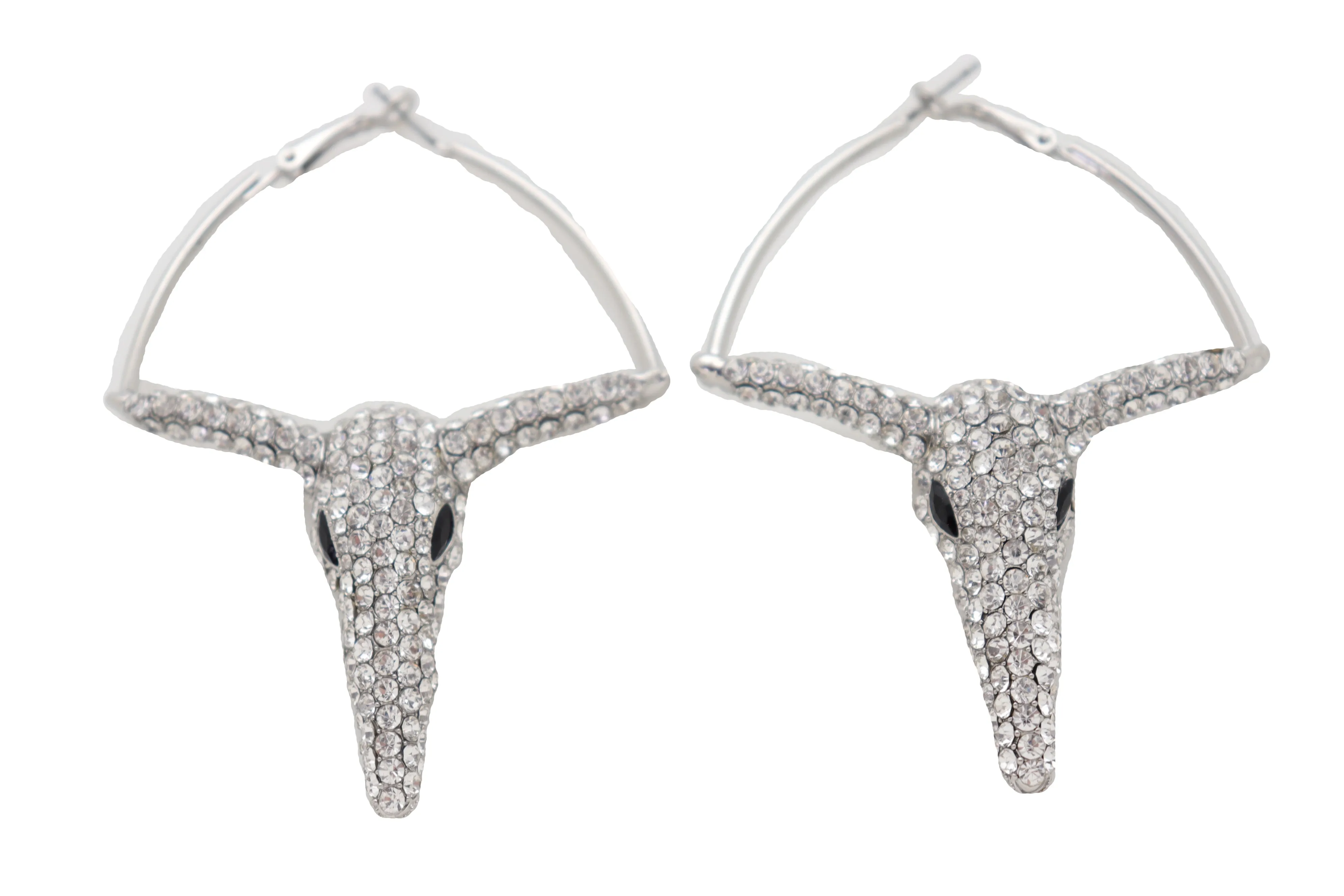 Silver Rhinestone Texas Longhorn Hoop Earrings
