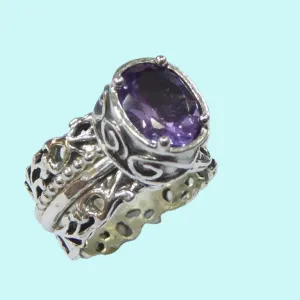 Silver ring for women set with amethyst zircon /  Sterling Silver .925 Designer Jewelry