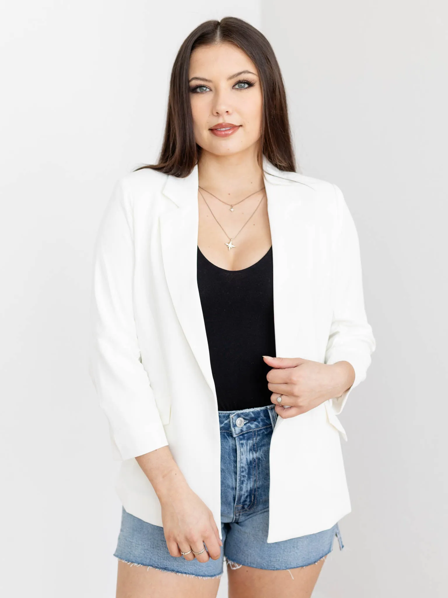 Skies Are Blue Shirred Sleeve Blazer