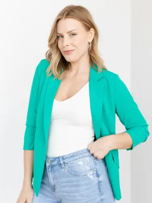 Skies Are Blue Shirred Sleeve Blazer