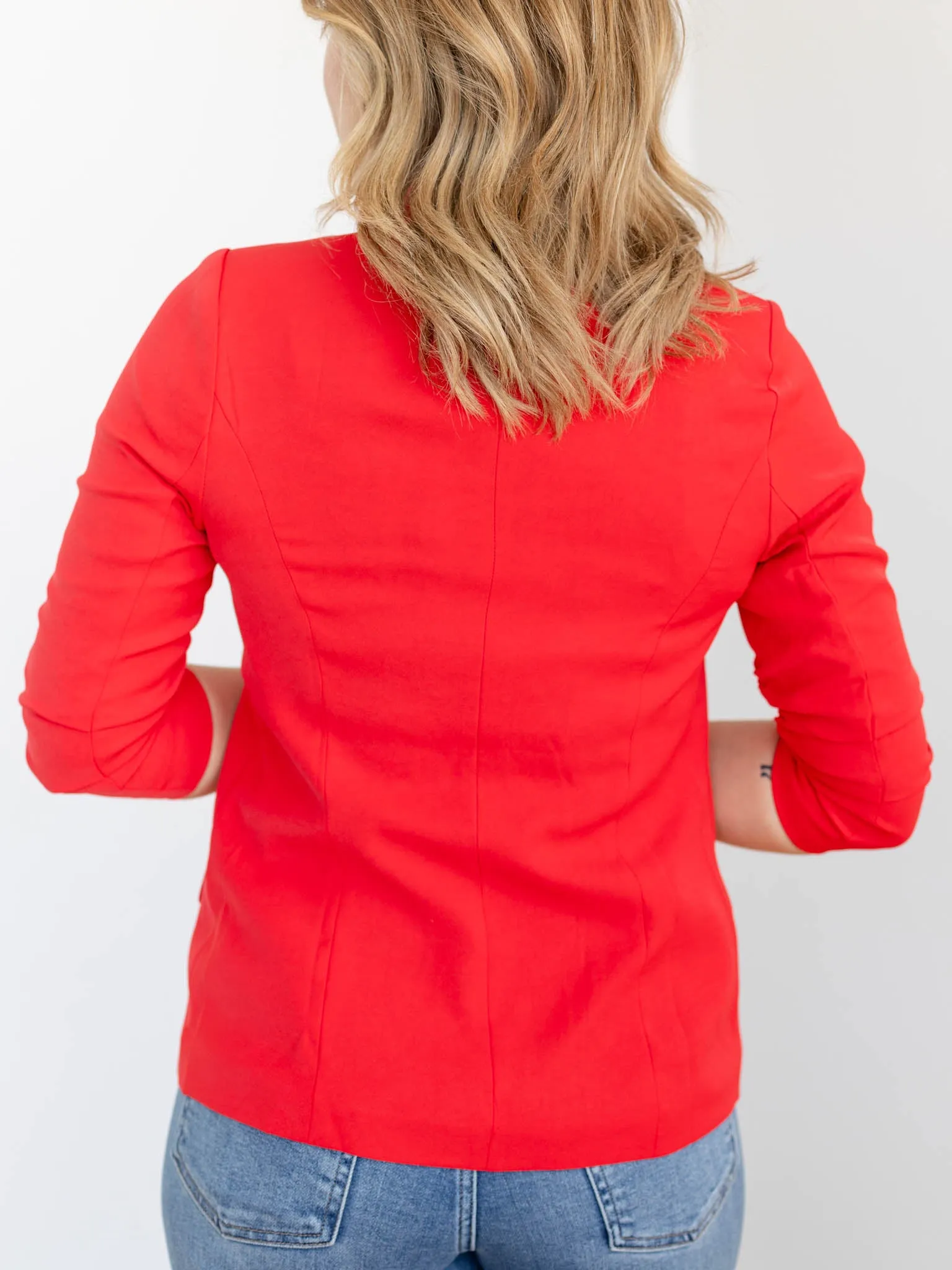 Skies Are Blue Shirred Sleeve Blazer
