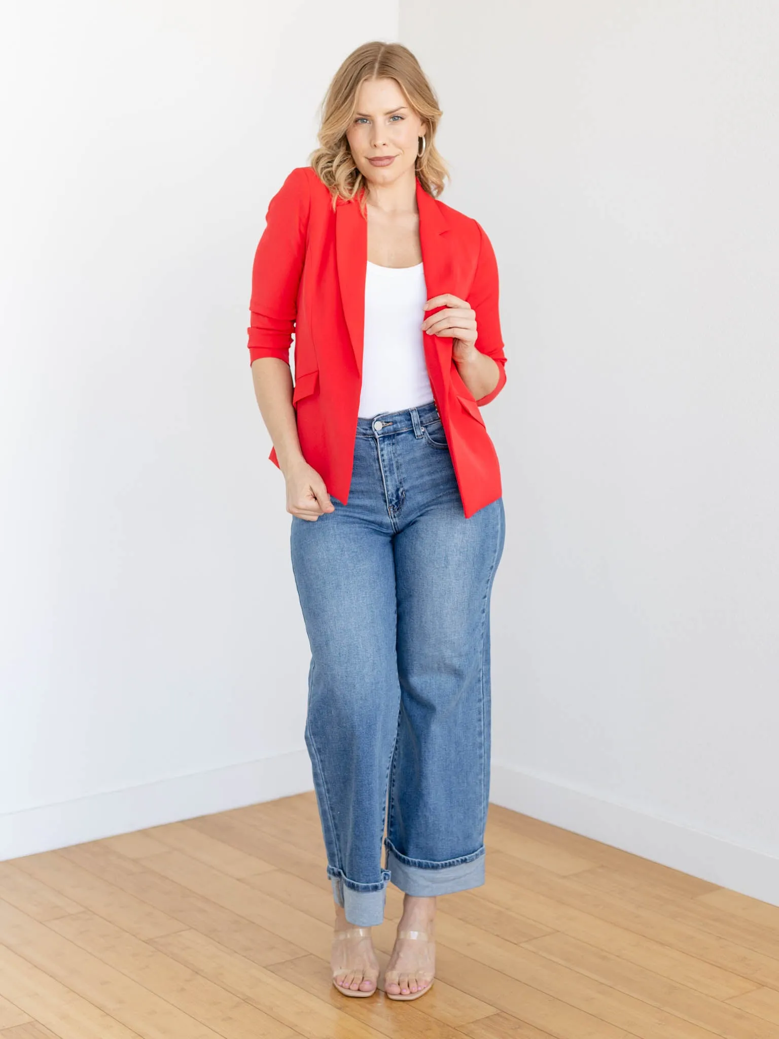 Skies Are Blue Shirred Sleeve Blazer