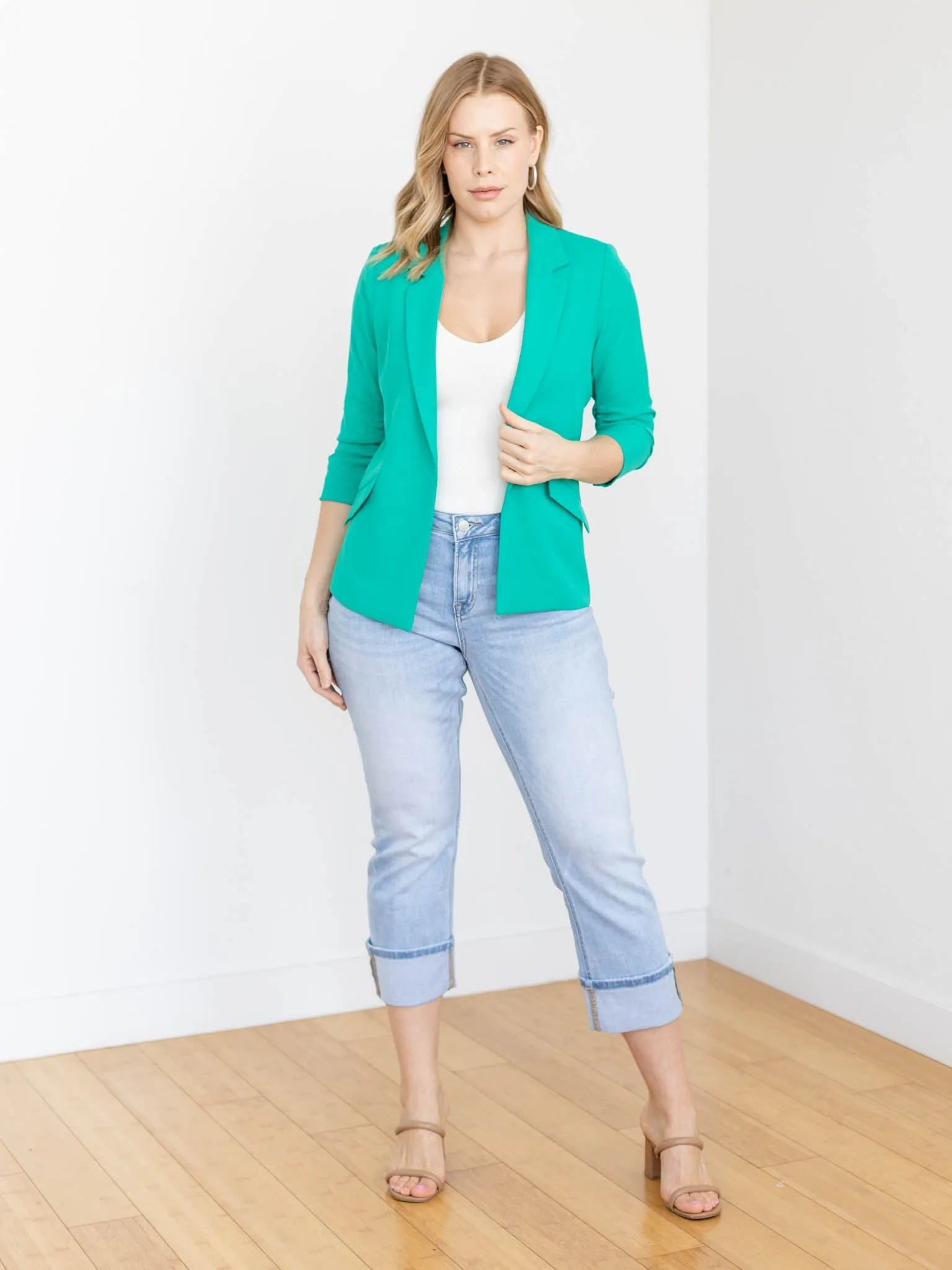 Skies Are Blue Shirred Sleeve Blazer