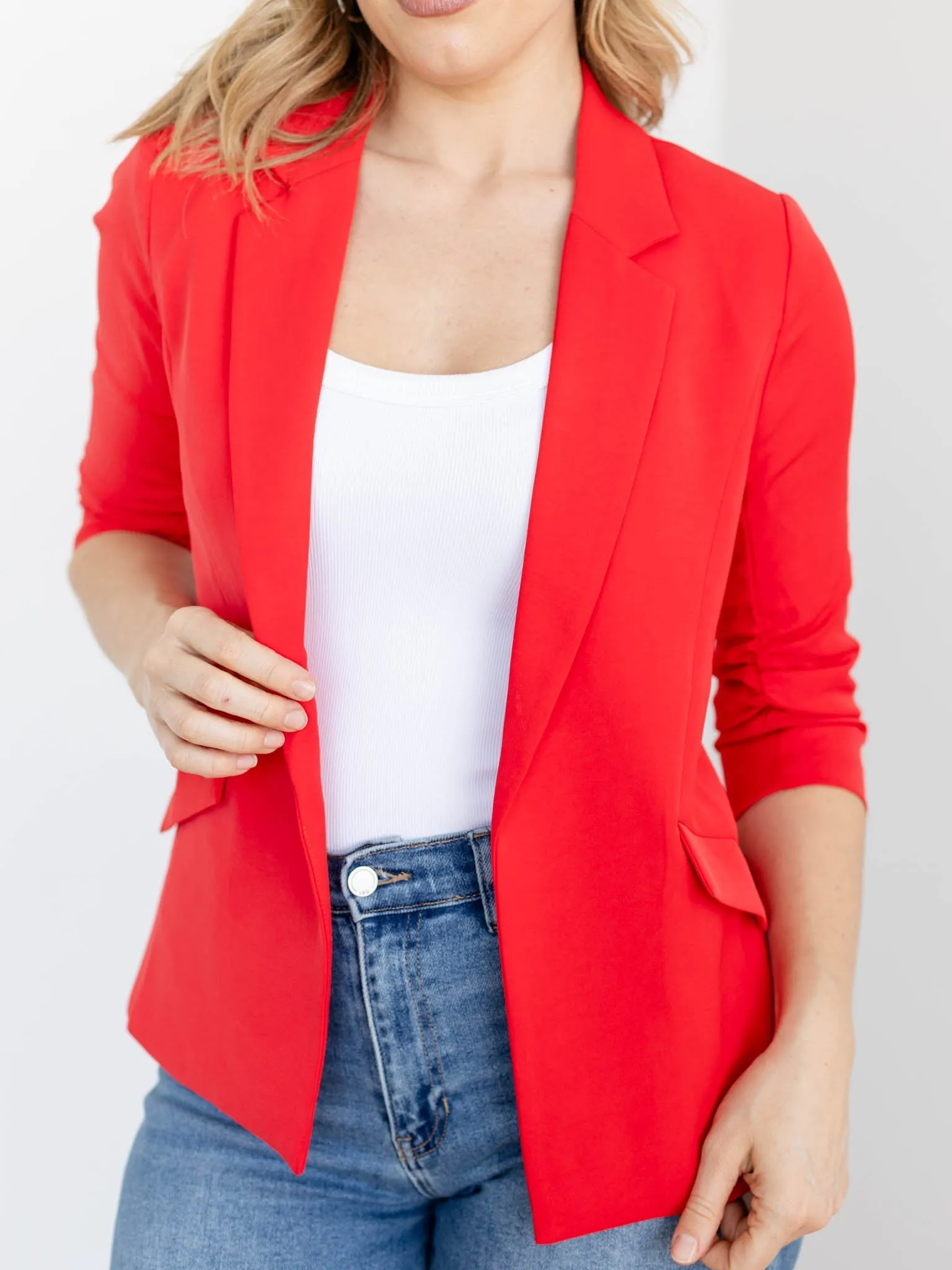 Skies Are Blue Shirred Sleeve Blazer