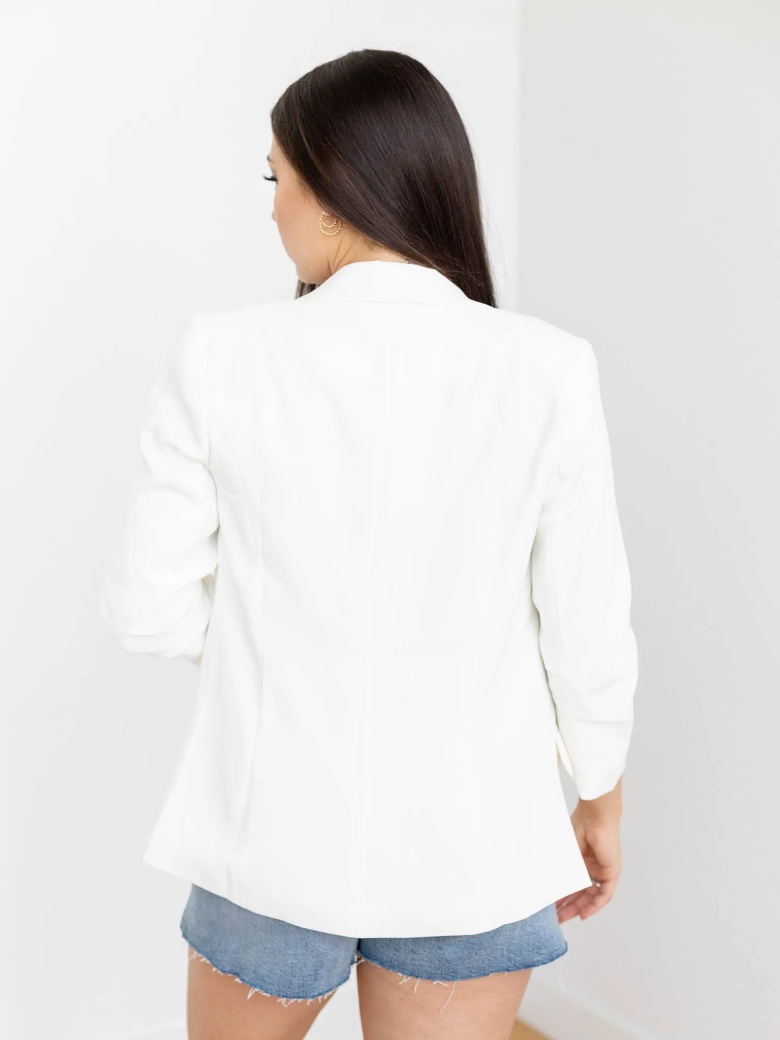 Skies Are Blue Shirred Sleeve Blazer