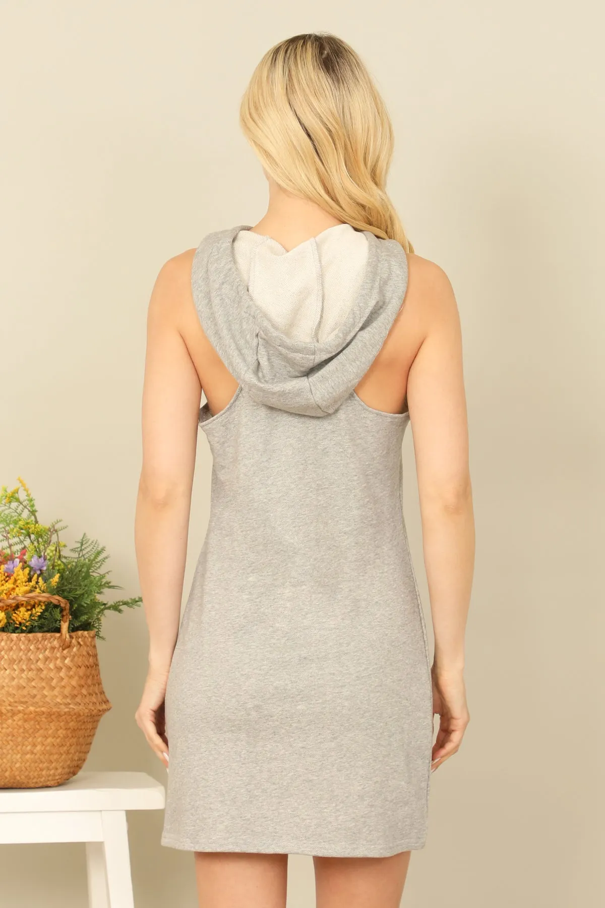 SLEEVLESS DRAWSTRING HOODIE MINI DRESS